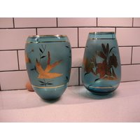 Wahl 8 "Vintage Himmelblau Glasvasen Goldprägung Schwalben Lilienblumen Gefrostetes Mittelteil Retro Flora & Fauna Waldwiese Boho Chic von 222nest