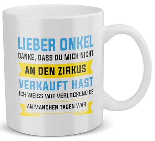 22Feels Bester Onkel Geschenk zum Geburtstag, Herrentag, Weihnachten, Kaffeetasse für Männer, von Nichte Neffe, Tasse Haferl, Spruch Zirkus von 22Feels