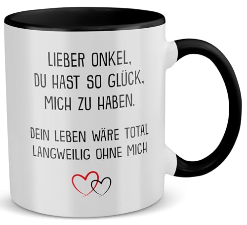 22Feels Bester Onkel Geschenk zum Geburtstag, Herrentag, Weihnachten, Kaffeetasse für Männer, von Nichte Neffe, Tasse Haferl (Zweifarbig Weiss-Schwarz) von 22Feels