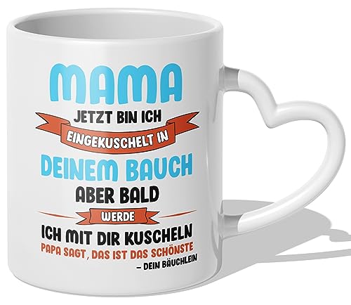 22Feels Du Wirst Mama Tasse Werdende Mama Geschenk Schwangerschaft Verkünden Frau Bald Mutter To Be - Dein Bäuchlein (Herzhenkel Weiss) von 22Feels