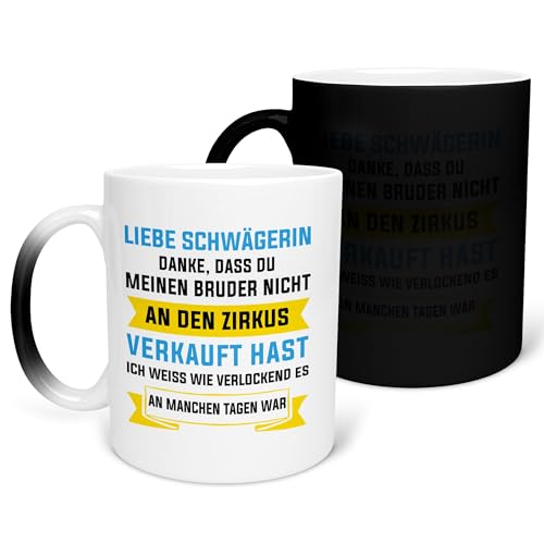 22Feels Farbwechsel Zauber-Tasse - Schwägerin Geschenk Hochzeit Idee, Geburtstag, Weihnachten, Schwester der Braut des Bräutigams, Spruch Haferl Kaffeetasse Frauen von 22Feels