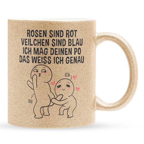 22Feels Glitzer Paartasse Gold - Jahrestag Geschenk Ehefrau Ehemann Hochzeitstag Freund Freundin Valentinstag Sie Ihn Beziehung Liebe Kaffeetasse Haferl von 22Feels