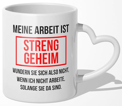 22Feels Lustige Tasse, Büro Humor, Witziger Spruch, Trend Kaffeetasse für Frauen, Arbeitskollege und Beste Freundin (Herzhenkel Weiss) von 22Feels