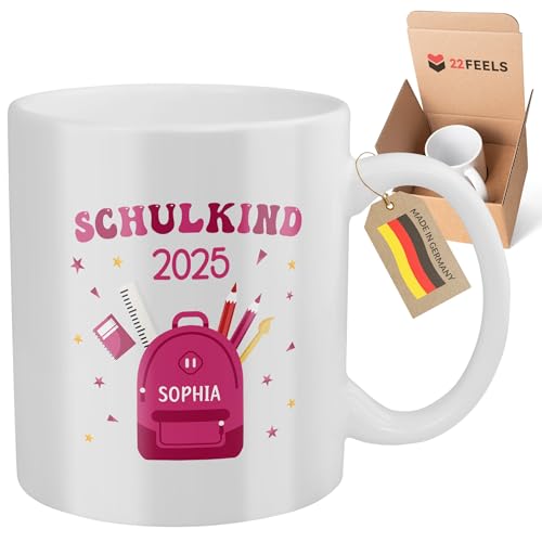 22Feels Mädchen Einschulung Geschenk Personalisierte Tasse für Erstklässler Schulanfang Grundschule Schulkind Kita Abgänger Hallo Schule 1. Klasse - weiss 325ml spülmaschinenfest id6 von 22Feels