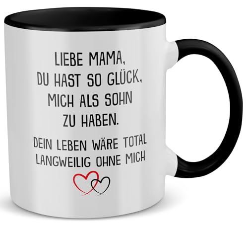 22Feels Mama Geschenk von Sohn zum Muttertag, Geburtstag, Mutter und Sohn Tasse, Kaffeetasse für Frauen, Haferl (Zweifarbig Weiss-Schwarz) von 22Feels