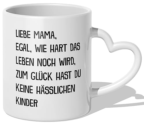 22Feels Mama Tasse Mutter Geschenk Muttertag von Tochter Sohn Mami Geburtstag Idee Frau Mutti Familie (Herzhenkel Weiss) von 22Feels