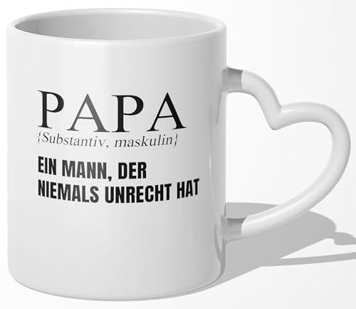 22Feels Papa Geschenk zum Geburtstag, Weihnachten, Vatertag, Vater Definition Tasse von Tochter Sohn, Kaffeetasse für Männer, Haferl (Herzhenkel Weiss) von 22Feels