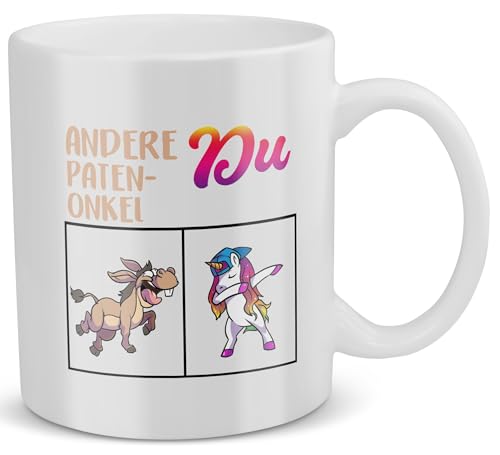 22Feels Patenonkel Geschenk Tasse für Taufpate Pate Geburtstag Weihnachten Vatertag, Einhorn Andere Du Kaffeetasse für Männer, Haferl Ged Dout Pätter Döte von 22Feels