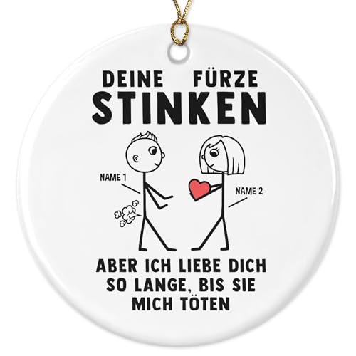 22Feels Personalisierter Weihnachtsanhänger Männer Geschenk Liebe Freund Ehemann Weihnachtsdeko Christbaumschmuck Advent Weihnachtsbaum Deko Lustig Keramik-Ornament Rund - Deine Fürze Stinken von 22Feels