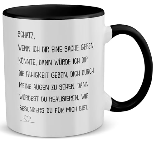 22Feels Schatz Jahrestag Geschenk für Frauen und Männer, Ihn Sie, Pärchen Paar Tasse, Beziehung, Valentinstag, Hochzeitstag, Freund Freundin, Ehemann Ehefrau Spruch (Zweifarbig Weiss-Schwarz) von 22Feels