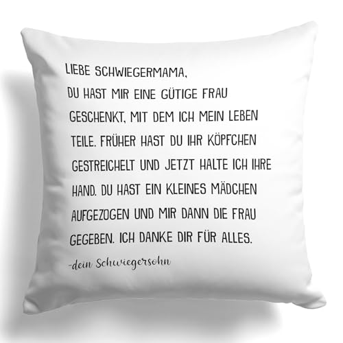 22Feels Schwiegermama Geschenk von Schwiegersohn zur Hochzeit, Mutter der Braut, Geburtstag Muttertag, Schwiegermutter Kissen Deko (Weiss, Quadratisch, 40x40cm) von 22Feels