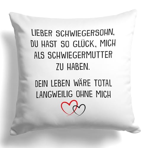 22Feels Schwiegersohn Geschenk von Schwiegermama, Männer Kissen zur Hochzeit, Herren Geburtstag Muttertag Weihnachten (Weiss, Quadratisch, 40x40cm) von 22Feels