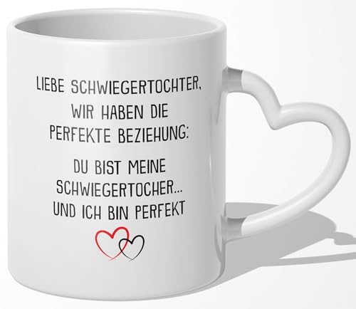 22Feels Schwiegertochter Geschenk zur Hochzeit Tasse Frauen Geburtstag von Schwiegermutter Schwiegervater Muttertag Weihnachten Kaffeetasse Haferl (Herzhenkel Weiss) von 22Feels