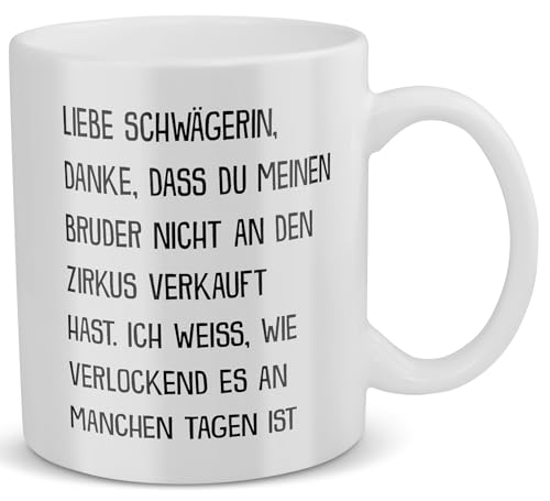 22Feels Super Schwägerin Tasse mit Spruch Zirkus Geschenk für Bruder und Frau Lieblings Geburtstag Weihnachten Idee von 22Feels