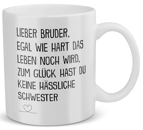 22Feels Tasse, Bruder Geschenk von Schwester zum Geburtstag Weihnachten, Männer Jungs Idee, Kaffeetasse, Bruderherz, Spruch Egal Wie Hart von 22Feels