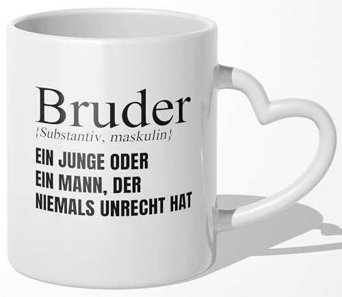 22Feels Tasse, Bruder Geschenk zum Geburtstag, Geschwister Weihnachten, Männer Jungs Idee, Kaffeetasse mit Spruch Definition, Bruderherz Haferl (Herzhenkel Weiss) von 22Feels