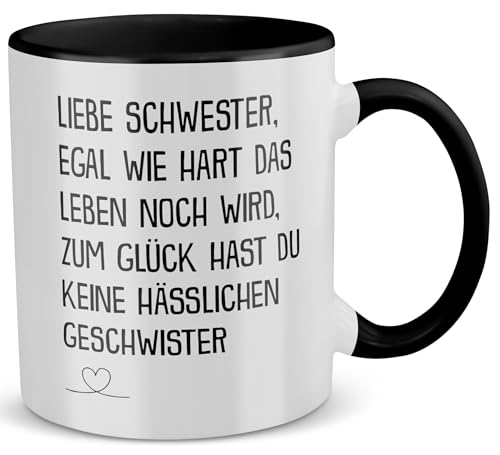 22Feels Tasse, Schwester Geschenk zum Geburtstag Geschwister Weihnachten, Frauen Mädchen Idee, Kaffeetasse mit Spruch, Schwesterherz (Zweifarbig Weiss-Schwarz) von 22Feels