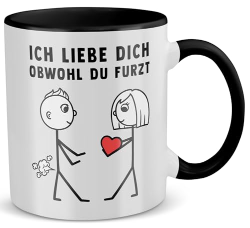 22Feels Tasse Ich Liebe Dich Obwohl Du Furzt, Männer Geschenk zum Jahrestag Ihn, Freund Ehemann, Paar Kaffeetasse, Beziehung, Valentinstag, Liebe Haferl (Zweifarbig Weiss-Schwarz) von 22Feels