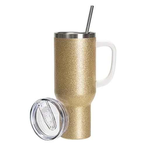 22Feels Tumbler Glitzer Gold SUBLIMATION Rohling - 1180ml XXL Edelstahlbecher (40oz) Frauen Geschenk Plotte Blanko mit Henkel Strohhalm Subli-Beschichtung Bedruckbar von 22Feels