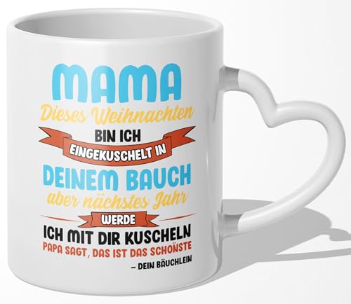 22Feels Weihnachten Du Wirst Mama Tasse Werdende Mama Geschenk Schwangerschaft Verkünden Frau Bald Mutter To Be - Obwohl Wir (Herzhenkel Weiss) von 22Feels