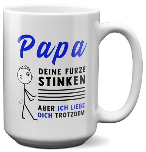 22Feels XL Tasse Papa Geschenk Deine Fürze Stinken, Vater Geburtstag Vatertag Weihnachten von Tochter Sohn Papi Idee Haferl Kaffeetasse Männer von 22Feels