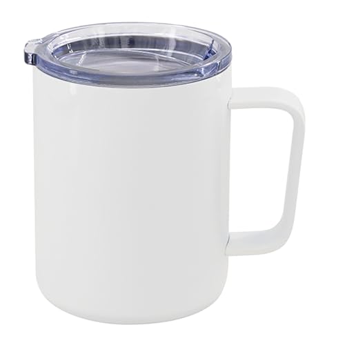 Edelstahlbecher Sublimationsrohling Camping Becher Blanko 295ml (10oz) Weiss Vakuumisolierter Edelstahl Kaffeebecher mit Henkel und Deckel Sublimation (2er Set) von 22Feels
