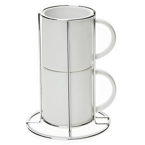 Stapelbare Sublimationstassen (2er-Set) mit Metallgestell, Weiß je 235ml (8oz), Keramik Subli-Beschichtung Blanko Sublimation Werbegeschenk Paar Tassen (2er Set) von 22Feels