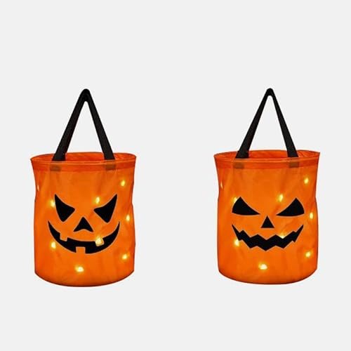 23GUANYI 2 x LED-Licht-Eimer, Halloween-Süßigkeitentüten, beleuchteter Kürbiskorb, wiederverwendbarer Stoff, Süßigkeiten- oder Leckerei-Tüten, batteriebetriebener Kürbiseimer für Kinderparty 23GUANYI 2 x LED-Licht-Eimer, Halloween-Süßigkeitentüten, beleuchteter Kürbiskorb, wiederverwendbarer Stoff, Süßigkeiten- oder Leckerei-Tüten, batteriebetriebener Kürbiseimer für Kinderparty von 23GUANYI