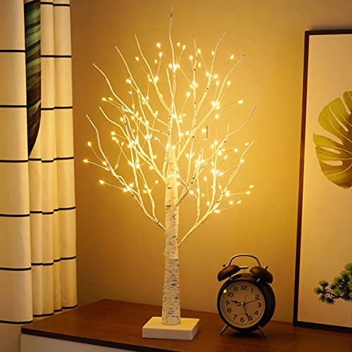 23GUANYI Birke Lichterbaum Innen mit 144 Warmweißer LEDs Licht, USB Led Bonsai Baum Licht Verstellbare Äste Batteriebetrieben Dekobaum, Weihnachten Ostern Party Innendeko von 23GUANYI