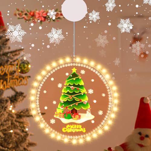 23GUANYI Weihnachtsbeleuchtung Fenster mit 36 LEDs, Farbig Weihnachtsbaum Weihnachtsdeko Fenster Beleuchtet 3D Hängend Fensterlicht Weihnachten für Innen Außen Fensterlichter Weihnachtsdeko von 23GUANYI