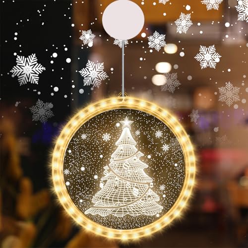 23GUANYI Weihnachtsbeleuchtung Fenster mit 36 LEDs, Warmweißer Weihnachtsbaum Weihnachtsdeko Fenster Beleuchtet 3D Hängend Fensterlicht Weihnachten für Innen Außen Fensterlichter Weihnachtsdeko von 23GUANYI