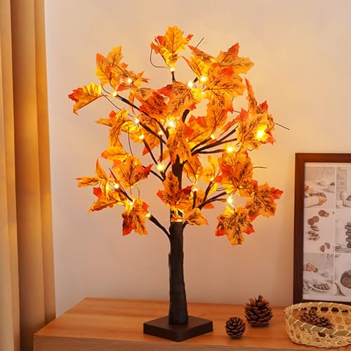 Ahornblatt Herbstdeko LED Baum mit Warmweißer LEDs Licht, USB Bonsai Lichterbaum Innen Batteriebetrieben Herbst Dekoration LED Baum für Herbst Deko Halloween Weihnachtsparty Indoor (Ahorn) von 23GUANYI