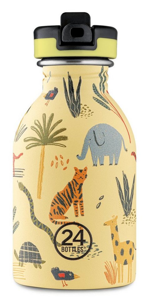 24 Bottles Trinkflasche Edelstahl Trinkflasche Jungle Friends 0,25 l, Schnellverschluss, spülmaschinengeeignet von 24 Bottles