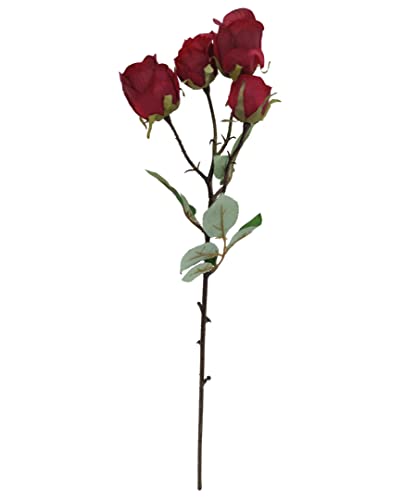 2474U Kunst-Stielblume Rose Bordeaux-rot ca. 46 cm Vier naturgetreue Bluete Seidenblume edler Rosenzweig von 2474U