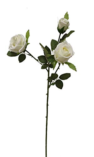 2474U Kunst-Stielblume Rosenzweig mit 3 Blüten weiß ca. 60cm naturgetreue Blüte Seidenblume von 2474U