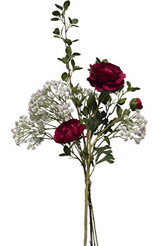 2474U Kunstblumen-Strauß Elke Seidenblumen im Strauß gebunden aus Rosen, Schleierkraut und Liguster - Witterungsbeständig - Naturgetreu von 2474U