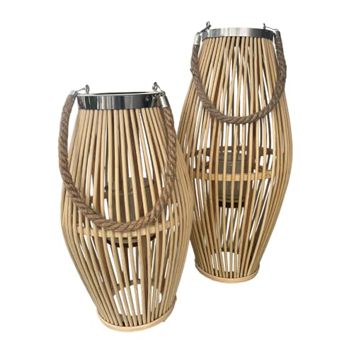 2474U Windlicht Bambus-Laterne Natur 2er Set -H 38 cm D 21 cm/H 48 cm D 24 cm mit Tragegriff - Wieder Verfügbar Ende KW 35 von 2474U