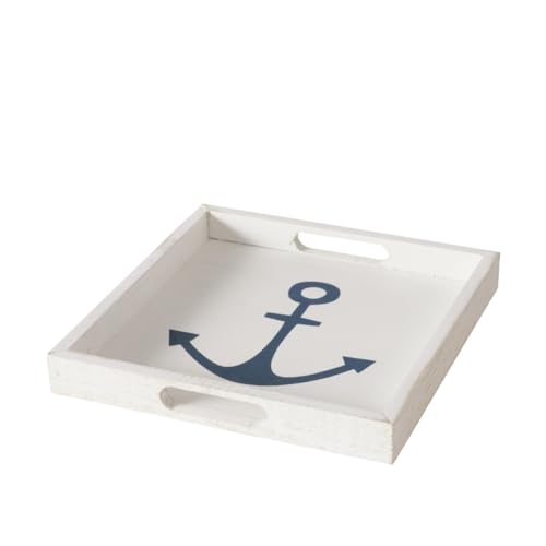 Holztablett HALLIG weiß mit maritimem Aufdruck ca. 24 x 24 cm von 2474U