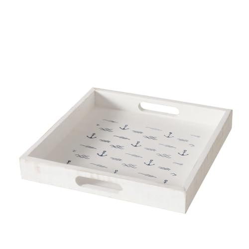 Holztablett HALLIG weiß mit maritimem Aufdruck ca. 28 x 28 cm von 2474U