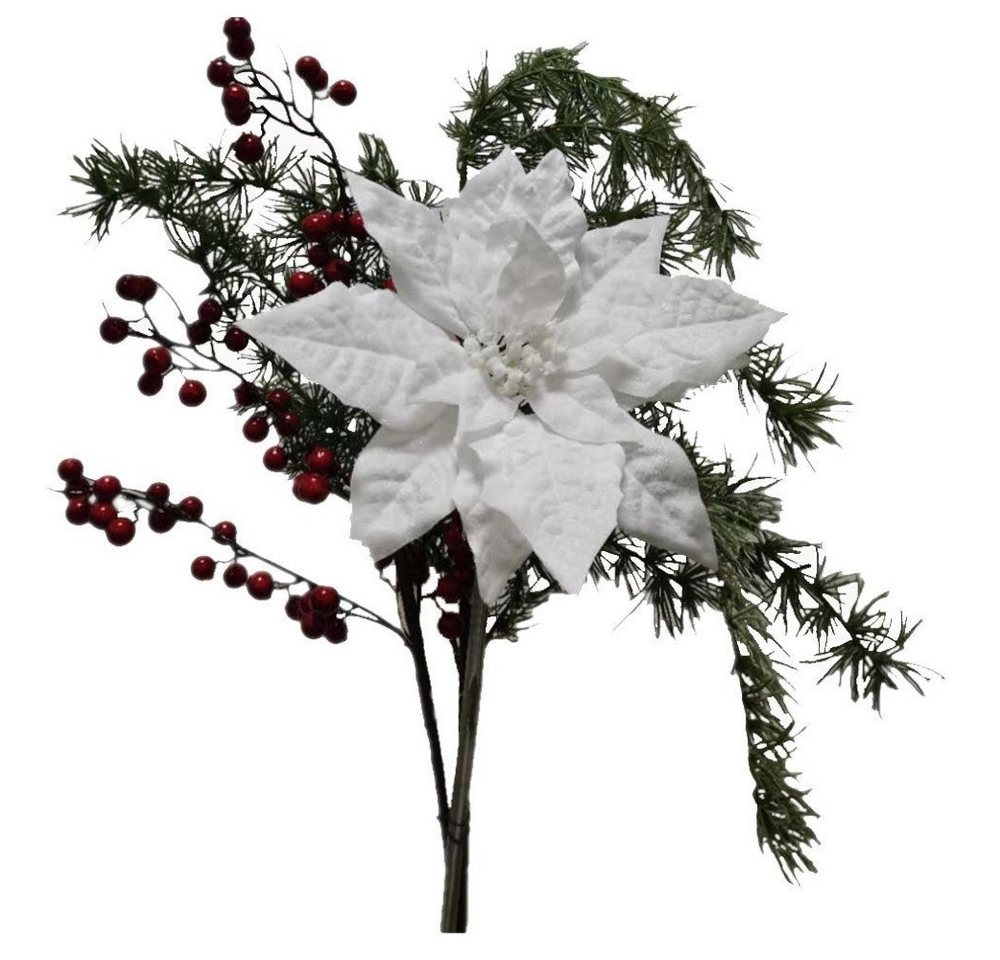 Kunstblume *Gemischter Blumenstrauß WHITE CHRISTMAS ca. 65 cm hoch Beeren, 2474U, Höhe 65 cm von 2474U