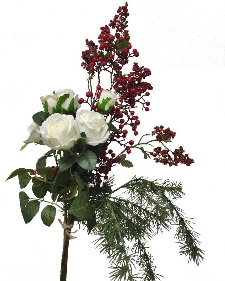 Kunstblume *Gemischter Blumenstrauss aus Rosen, Beerenzweig, Zeder Tanne Beeren, 2474U, künstlich, naturgetreu, täuschend echt von 2474U