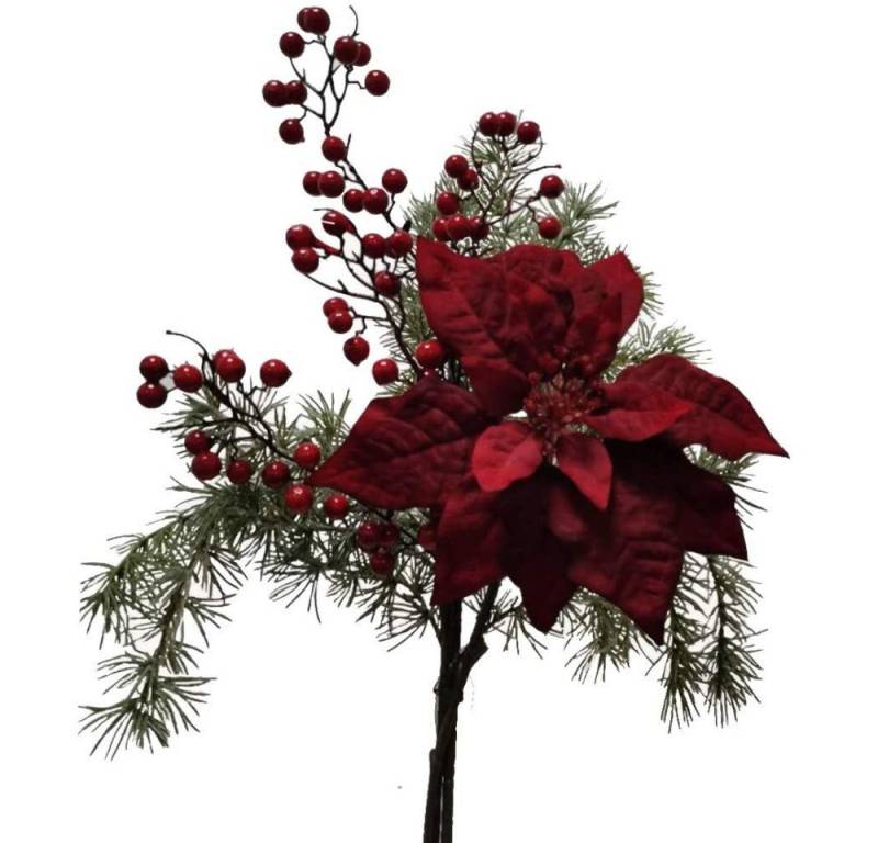 Kunstblumenstrauß Kunst-Blumen Bouquet RED CHRISTMAS BURGUNDROT ca. 65 cm, 2474U, Höhe 65 cm von 2474U