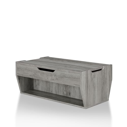 24/7 Shop at Home Pavie Couchtisch zum Essen, Bauernhaus-Design mit höhenverstellbarer Tischplatte, offener Stauraum, Mechanismus, strapazierfähig, für Wohnzimmer, Grau von 247SHOPATHOME