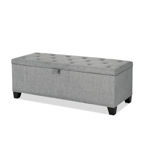 24/7 Shop at Home Sacallant Moderne Leinenbank mit Stauraum, mit Knopfleiste, gepolsterter Fußhocker, rechteckiger Ottomane für Wohnzimmer, Schlafzimmer, Eingangsbereich, Grau 24/7 Shop at Home Sacallant Moderne Leinenbank mit Stauraum, mit Knopfleiste, gepolsterter Fußhocker, rechteckiger Ottomane für Wohnzimmer, Schlafzimmer, Eingangsbereich, Grau von 247SHOPATHOME