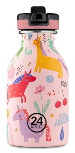 24Bottles Kids Bottle Trinkflasche für Kinder, Grundschule und Kindergarten, 250 ml, Flasche mit Verschluss, 100% luftdicht, Trinkflaschen aus Edelstahl, italienisches Design von 24Bottles
