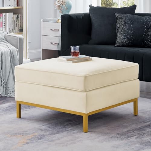 24KF Großer Samt Ottomane - Gepolsterte Kissen Fußstütze für Wohnzimmer - Creme von 24KF