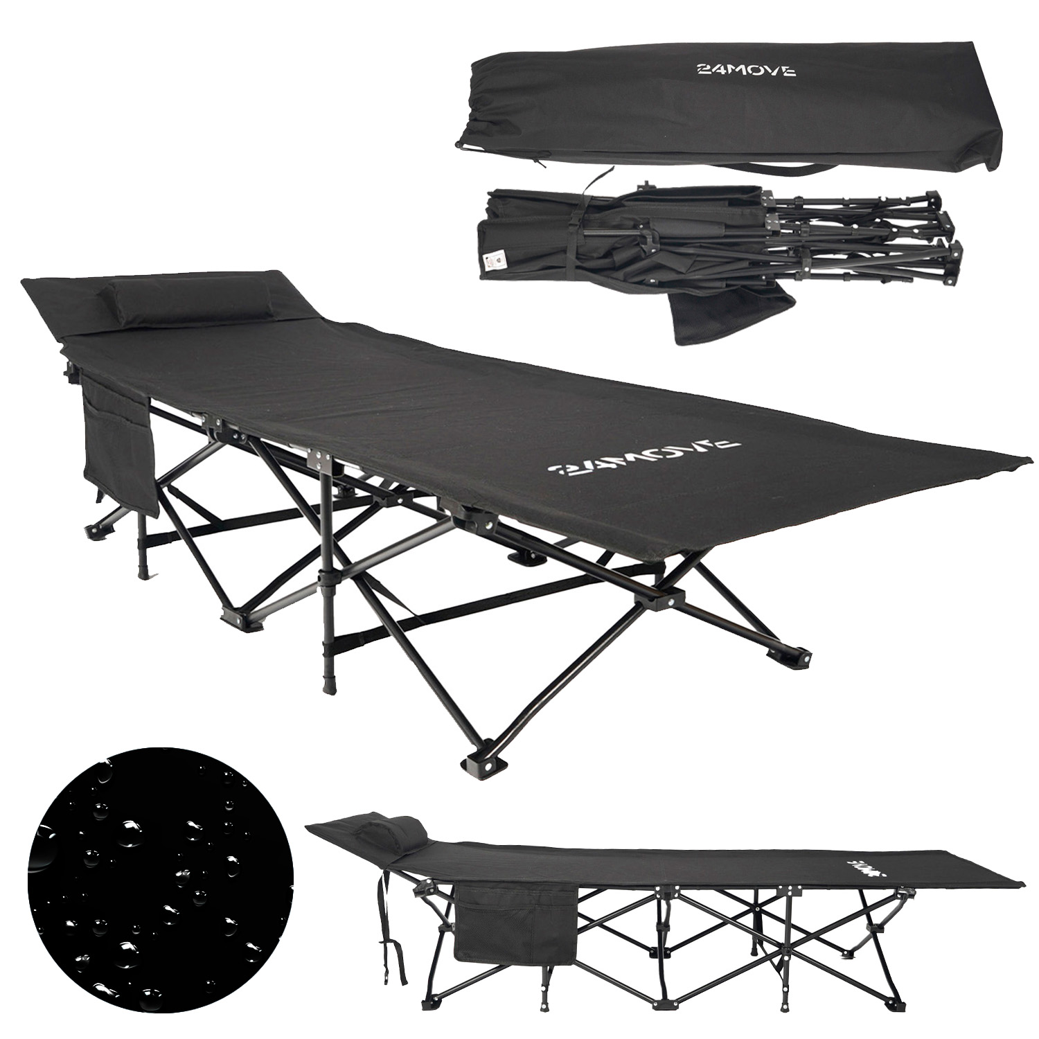 24MOVE® Feldbett Campingbett Klappbett Campingliege klappbar BORBA schwarz von 24MOVE