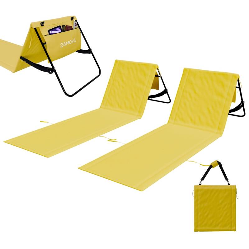 24MOVE Strandmatte 2er Set Klappbar Rückenlehne&Tasche - Gurt - Liegematte Gelb von 24Move