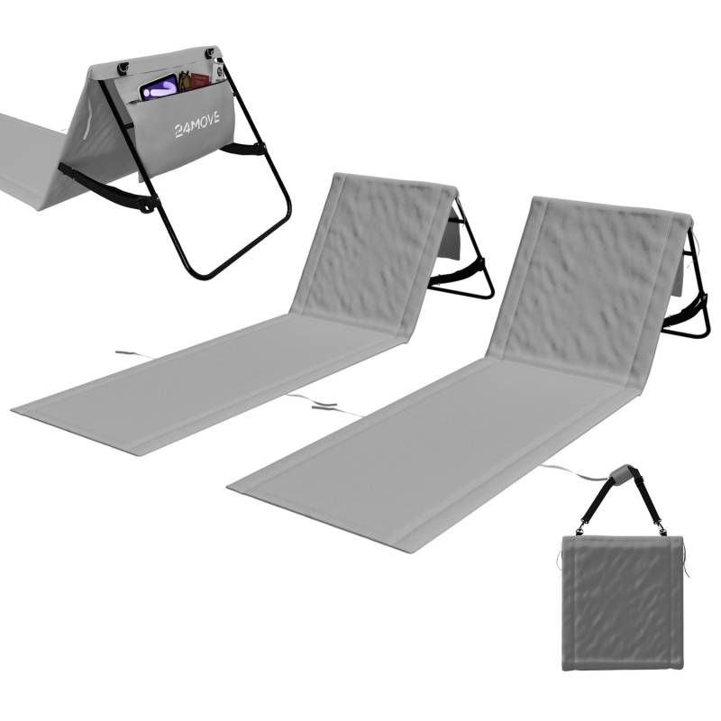 24MOVE Strandmatte 2er Set Klappbar Rückenlehne&Tasche - Gurt - Liegematte Grau von 24Move