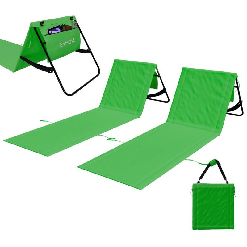 24MOVE Strandmatte 2er Set Klappbar Rückenlehne&Tasche - Gurt - Liegematte Grün von 24Move